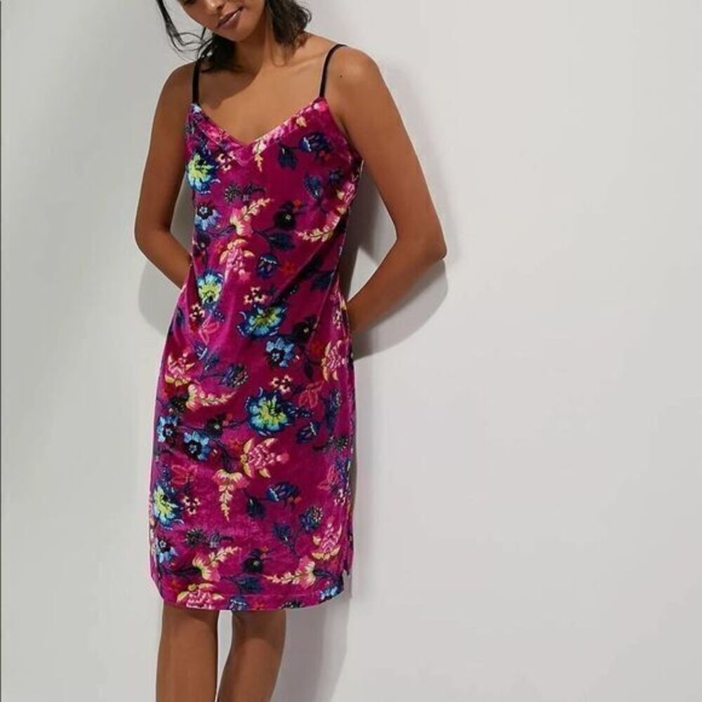 Anthropologie NWT velvet pink mini dress